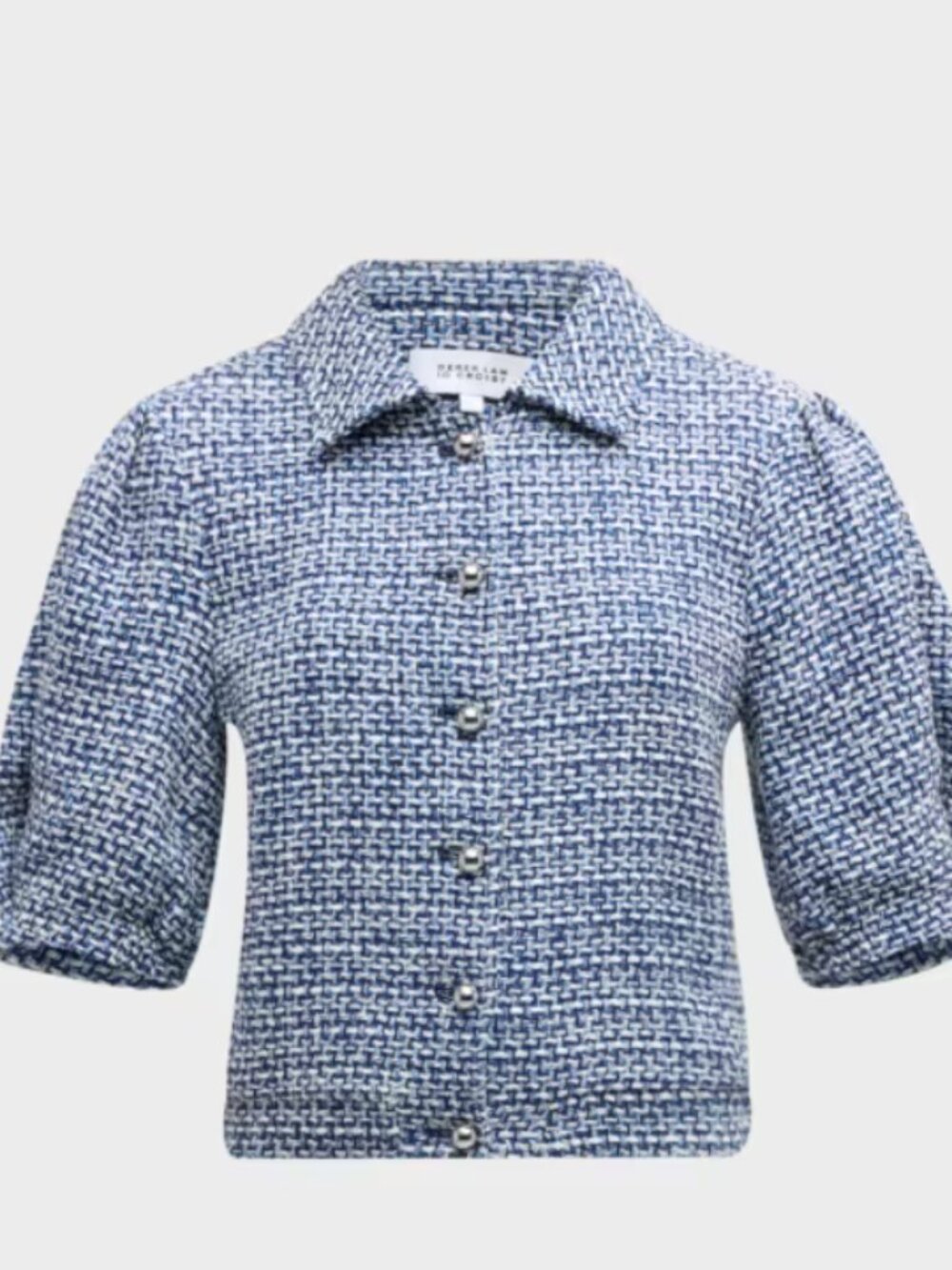 New Derek Lam S 2 Cotton Tweed Textured Crop Jacket Short Puff Sleeve Multicolor